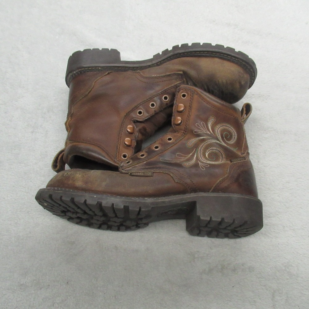 Justin Womens‎ 8B Work Boots Brown Leather Katerina 6" Steel Toe Waterproof - Picture 4 of 16